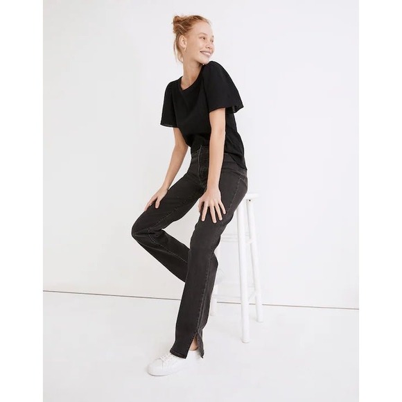 Madewell Denim - Madewell The Perfect Vintage Straight Jean Black Nela‎ Wash Split Hem Size 25